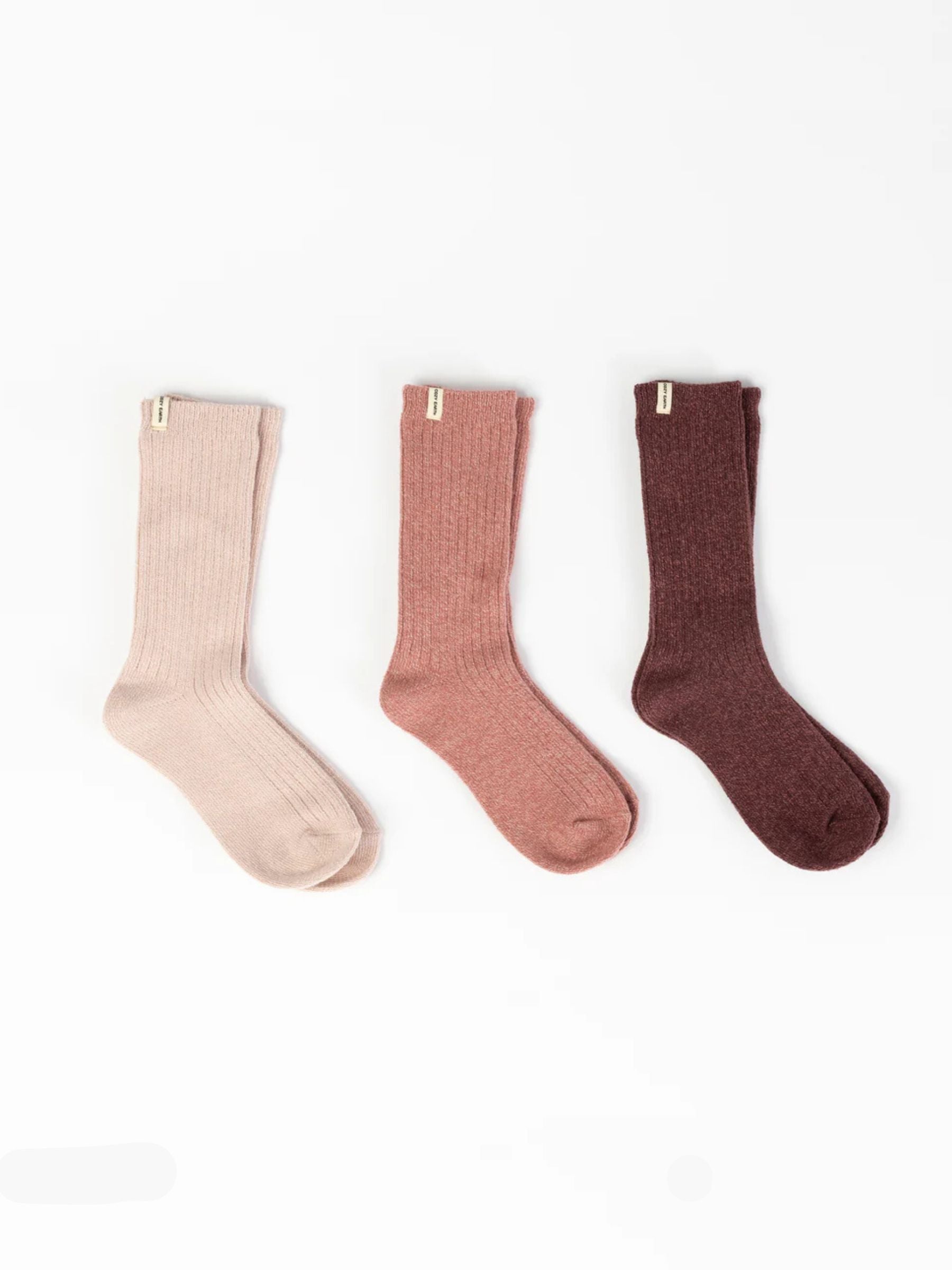 Cozy Earth Plush Lounge Calf Sock 3-Pack in Dusty Rose, Rouge, and Burgundy |Color:Burgundy/Rouge/Dusty Rose