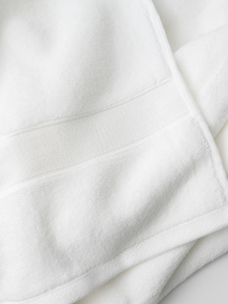 Close up of white luxe bath towel 