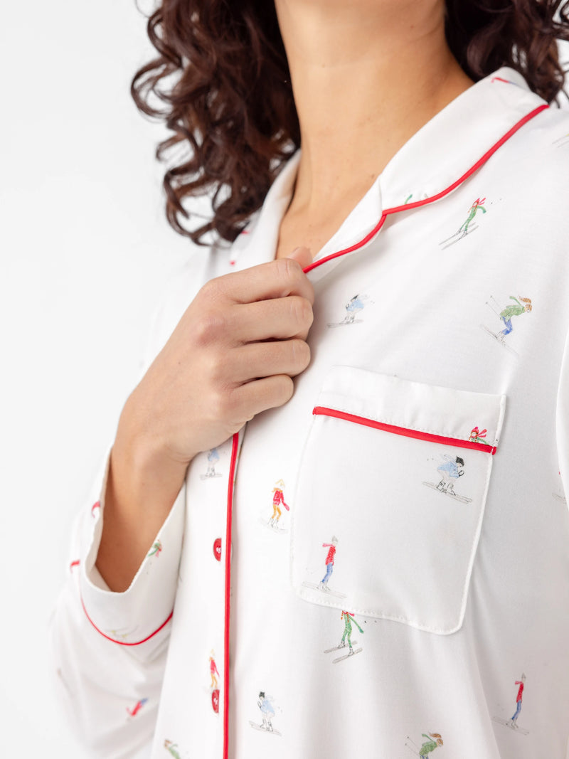 Women's Long Sleeve Bamboo Pajama Top in Stretch-Knit