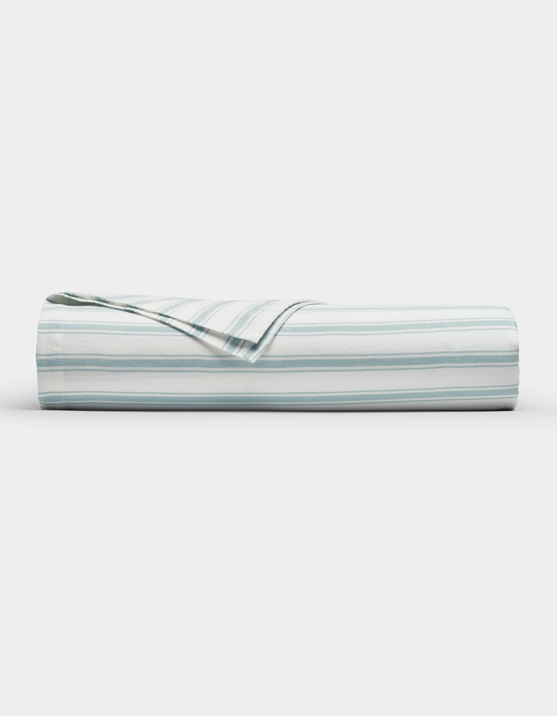 The Cozy Earth Soft-Wash Cotton Sheet Set, shown neatly folded in light blue and white stripes against a plain white background.