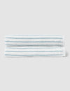 Two neatly folded Cozy Earth Striped Luxe Bath Sheets, featuring thin light blue stripes, are stacked together against a plain light gray background. |Color:Brook Stripe