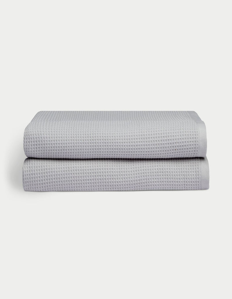 Waffle Bath Sheets in the color Harbor Mist. Photo of Waffle Bath Sheets taken with white a background.