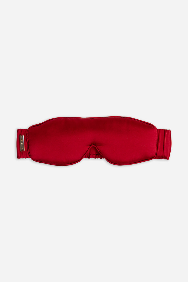 Red Serenity Silk sleep mask on a white background